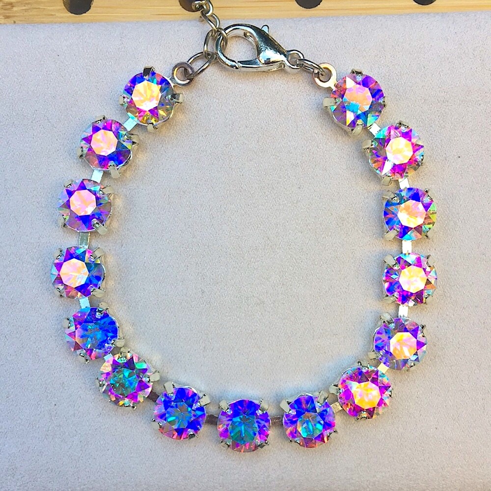 Iridescent Aurora Borealis + Silver Crystal Tennis Bracelet - Picture 7 of 10